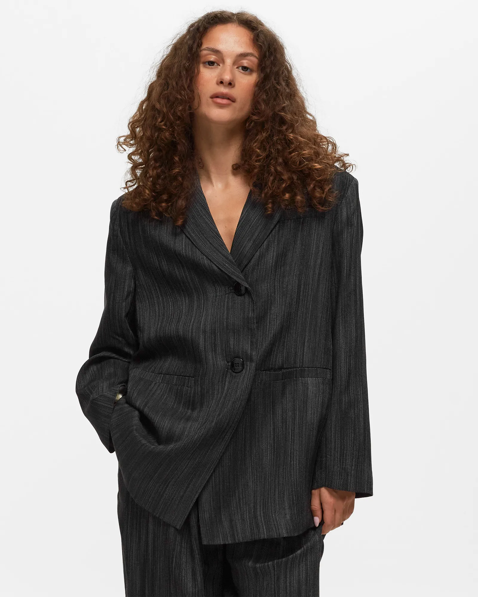 Ganni Drapey Stripe Suiting Oversized Blazer