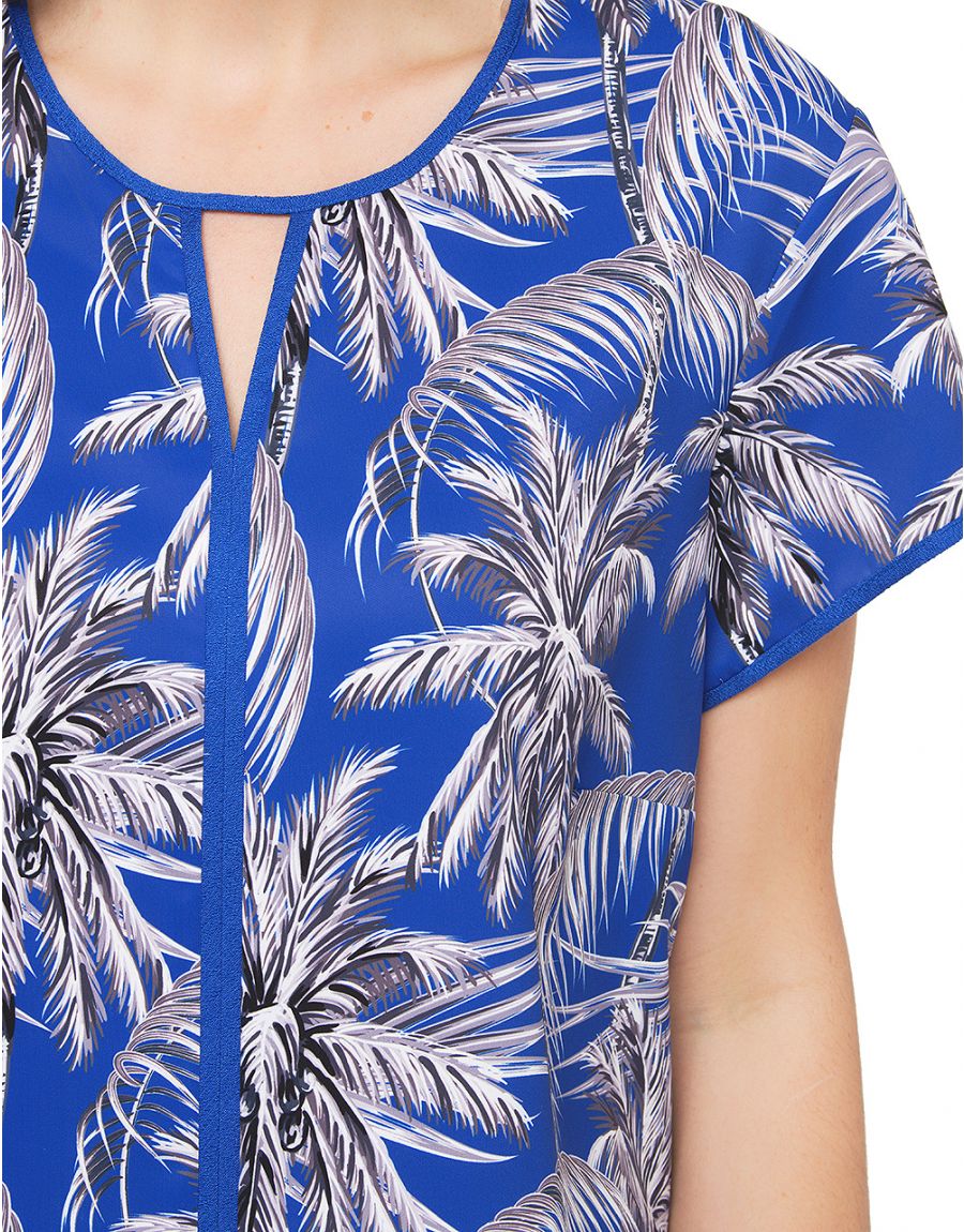 Blouse bleu roi palmiers