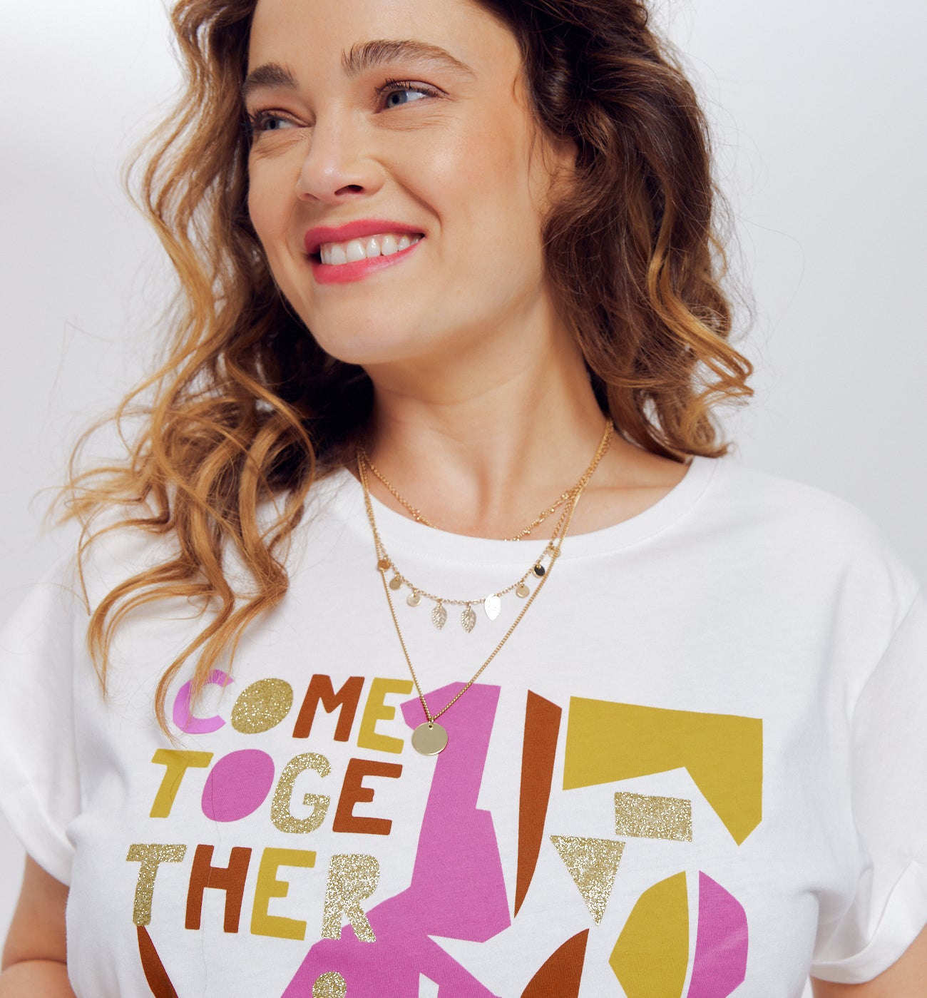 T-shirt à message paillettes - Imprimé multicolore