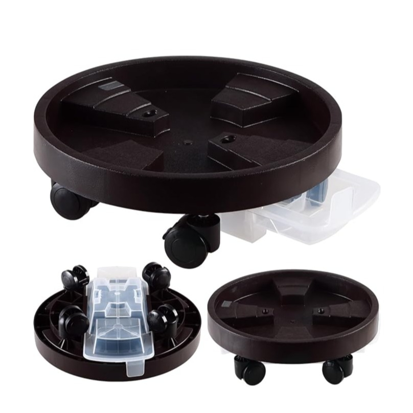 (Ø37cm) Blumentopf Rollen Pflanzen Deko Transport Untersetzer mit Wasserschale / 4 Rädern - Schwarz
