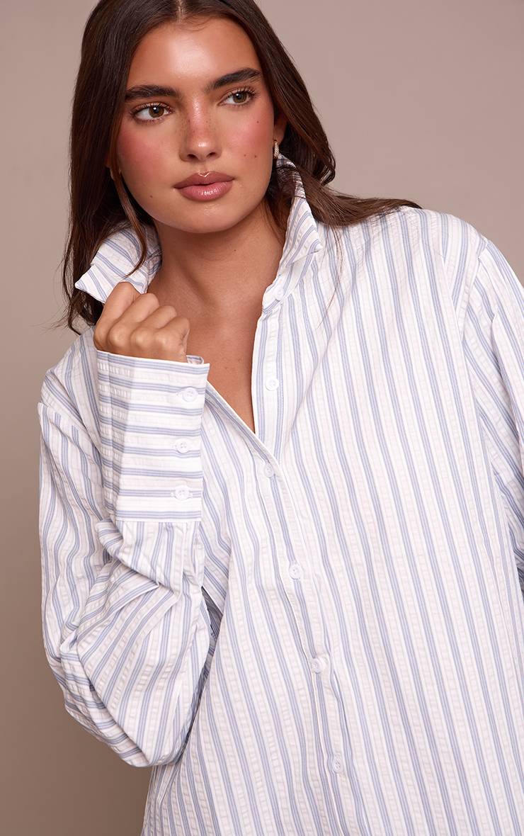 Bleu Chemise Oversize À Poignets Rayés