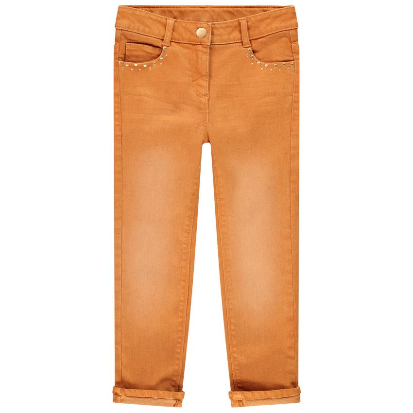 Jean effet délavé à rivets fantaisie pour enfant fille - Marron