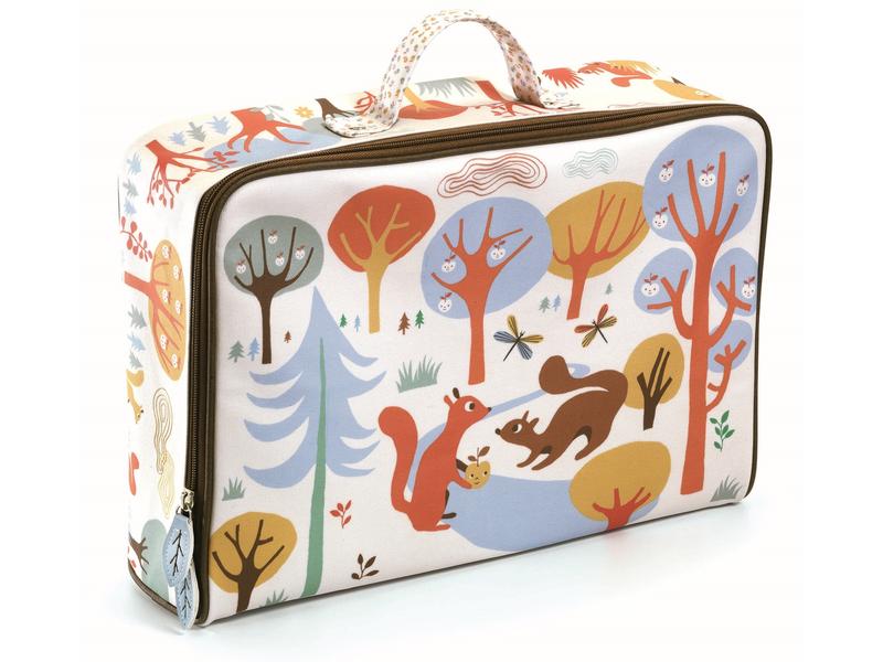 DJECO Reisetasche Eichhörnchen Praktischer Koffer mit Herbstlandschaftsmotiven für Kinder ab 3 Jahren