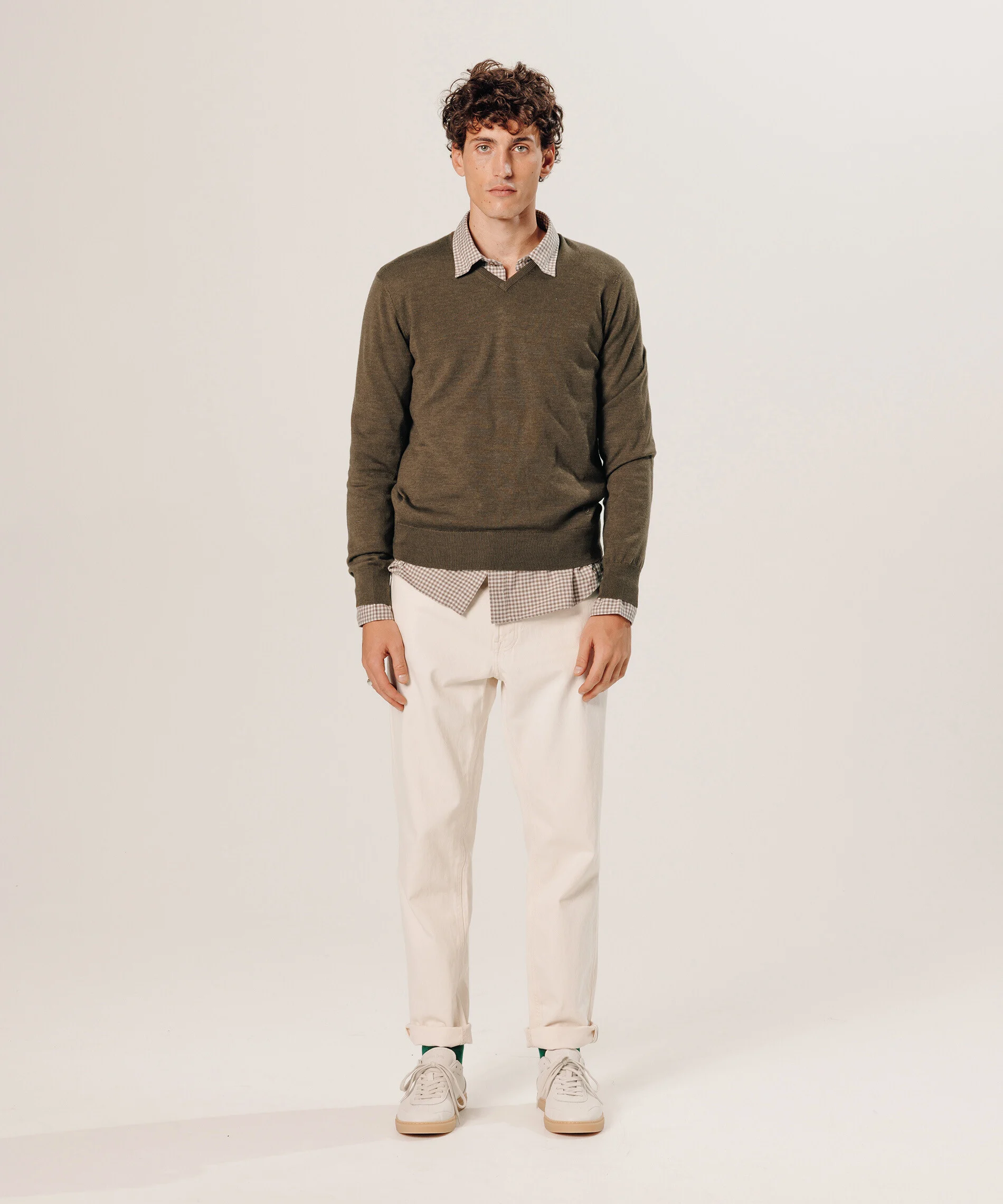 Pull col v en laine mérinos | Marron