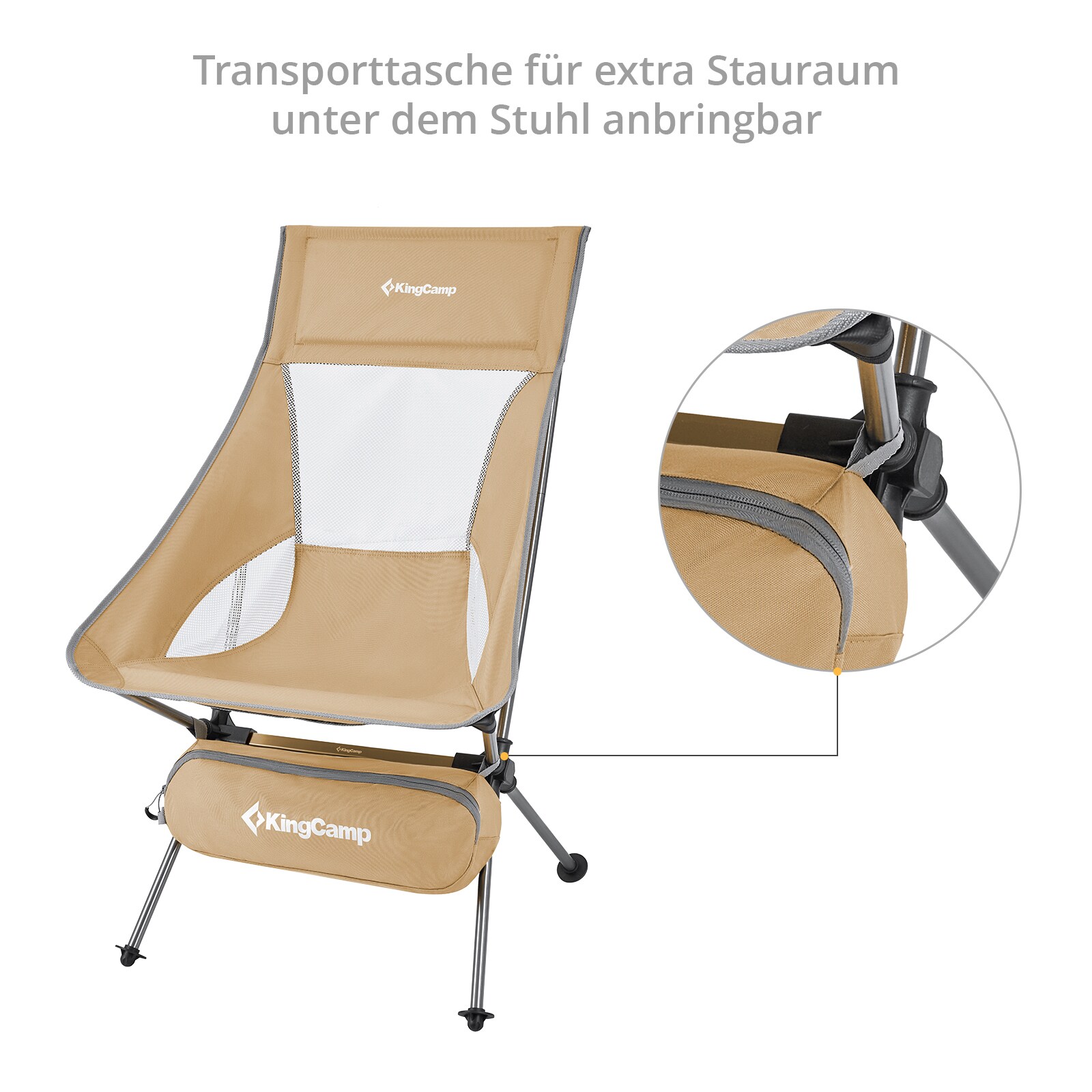 KINGCAMP Campingstuhl Logan Klappstuhl Strand Stuhl Faltbar Leicht Alu 150 kg Farbe: beige
