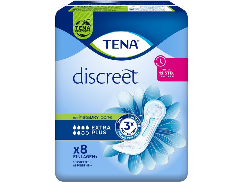 Tena Inkontinenz Einlagen Discreet Extra Plus 8 Stück Maximalen Schutz bei mittlerer bis starker Blasenschwäche