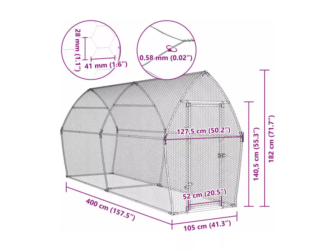 Cage pour poules argenté 400x105x182 cm acier galvanisé