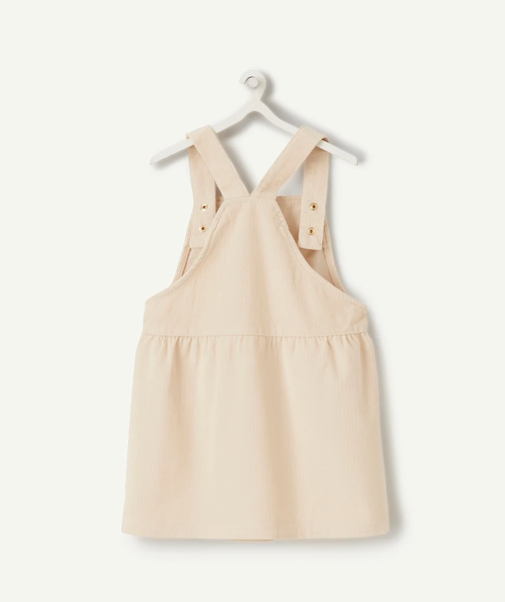 ROBE SALOPETTE BÉBÉ FILLE EN VELOURS ÉCRUE CÔTELÉE