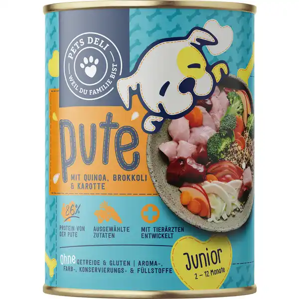 Nassfutter Pute mit Brokkoli, Karotte & Quinoa für Hunde