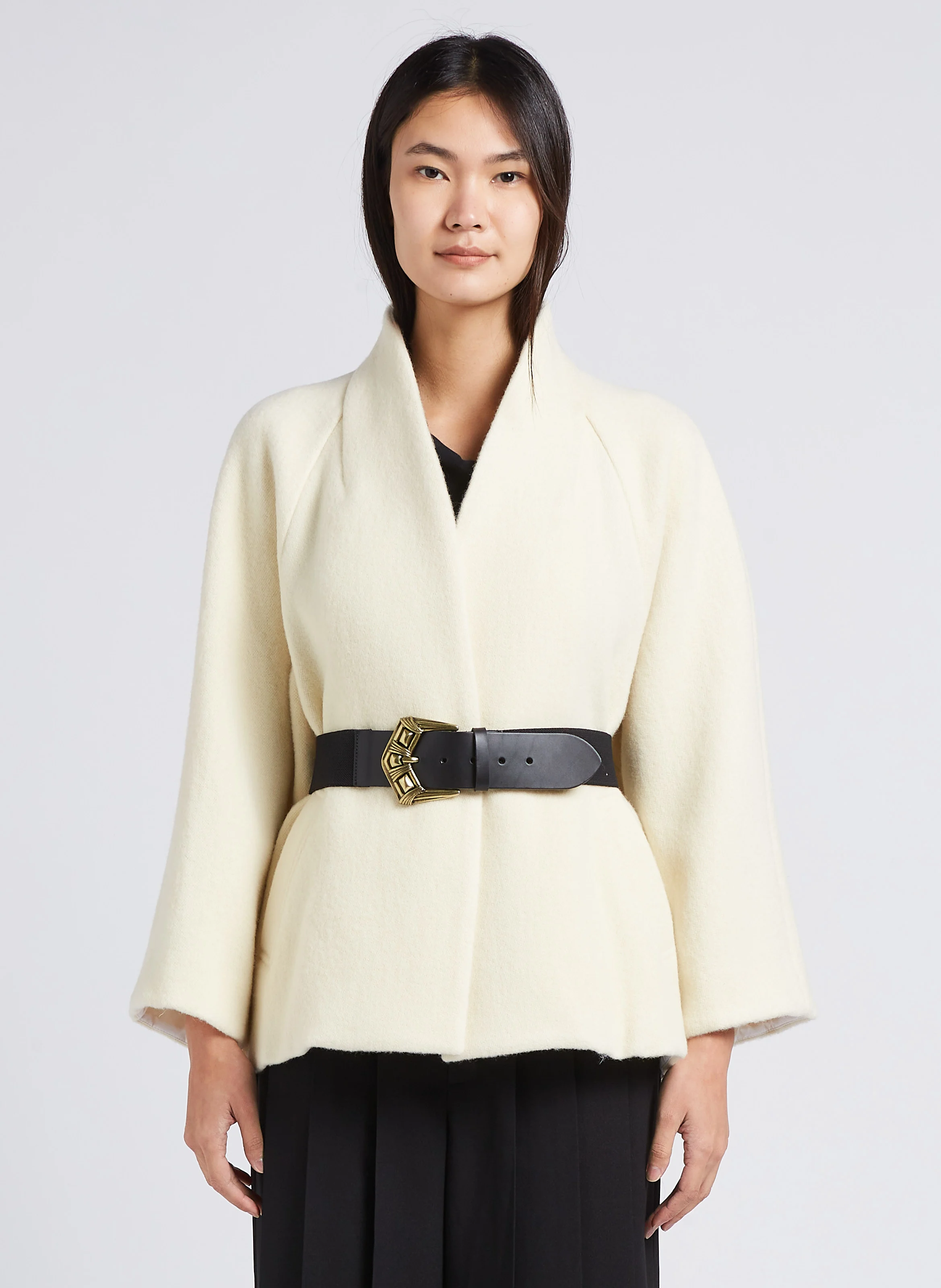 HINI - Cape droite col châle en laine | Beige