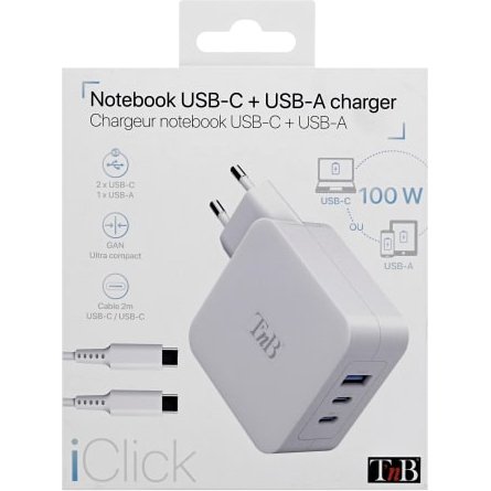 T'nB CHNBTINY100 chargeur d'appareils mobiles Ordinateur portable, Smartphone, Tablette Blanc Secteur Charge rapide Intérieure