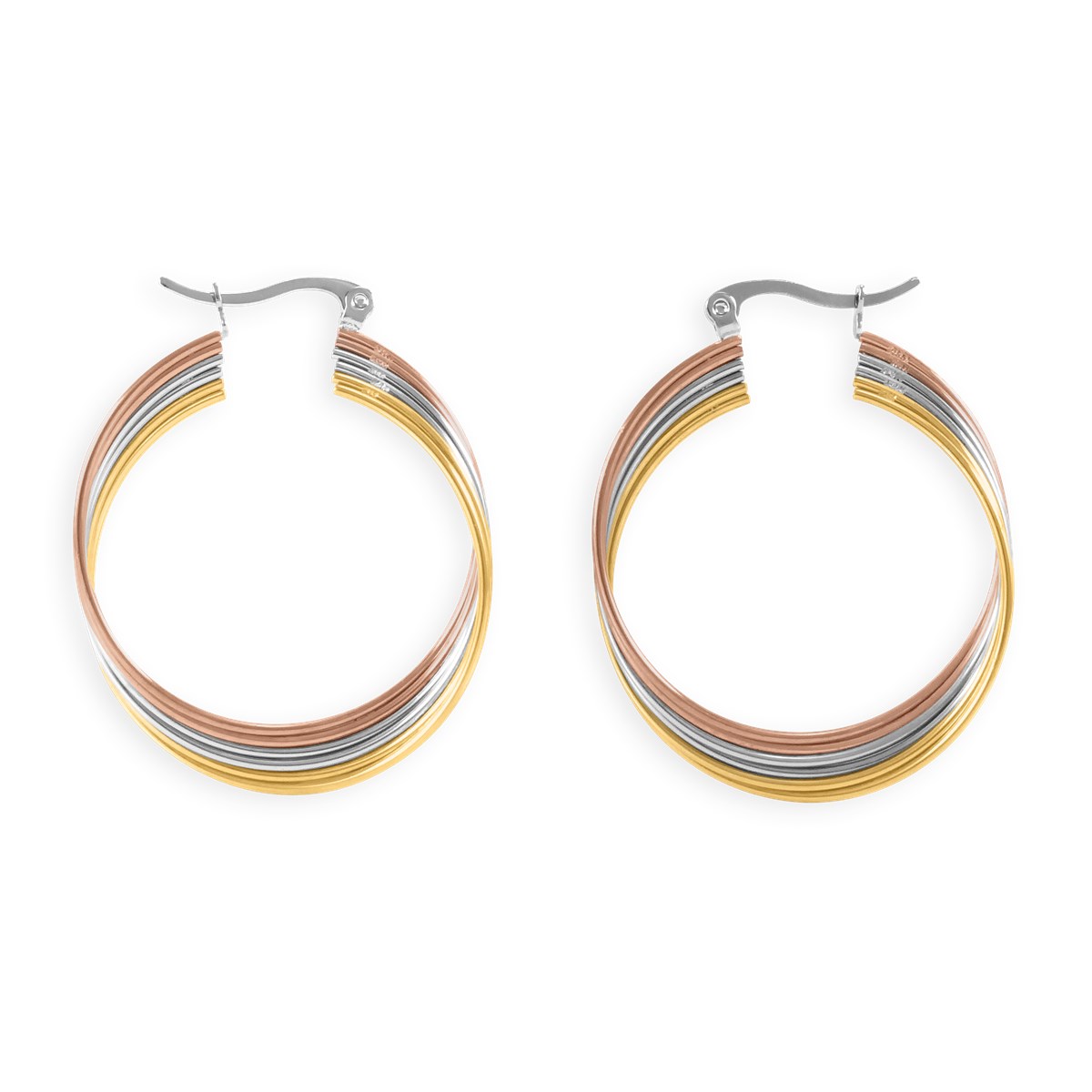 Boucles d'oreilles créoles acier tricolore 3,5 cm