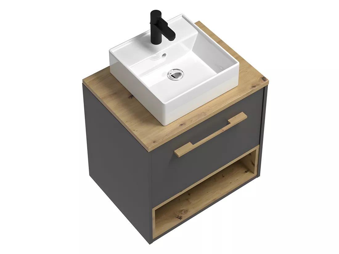 Meuble de salle de bain suspendu anthracite avec vasque à poser - 60 cm - YANGRA