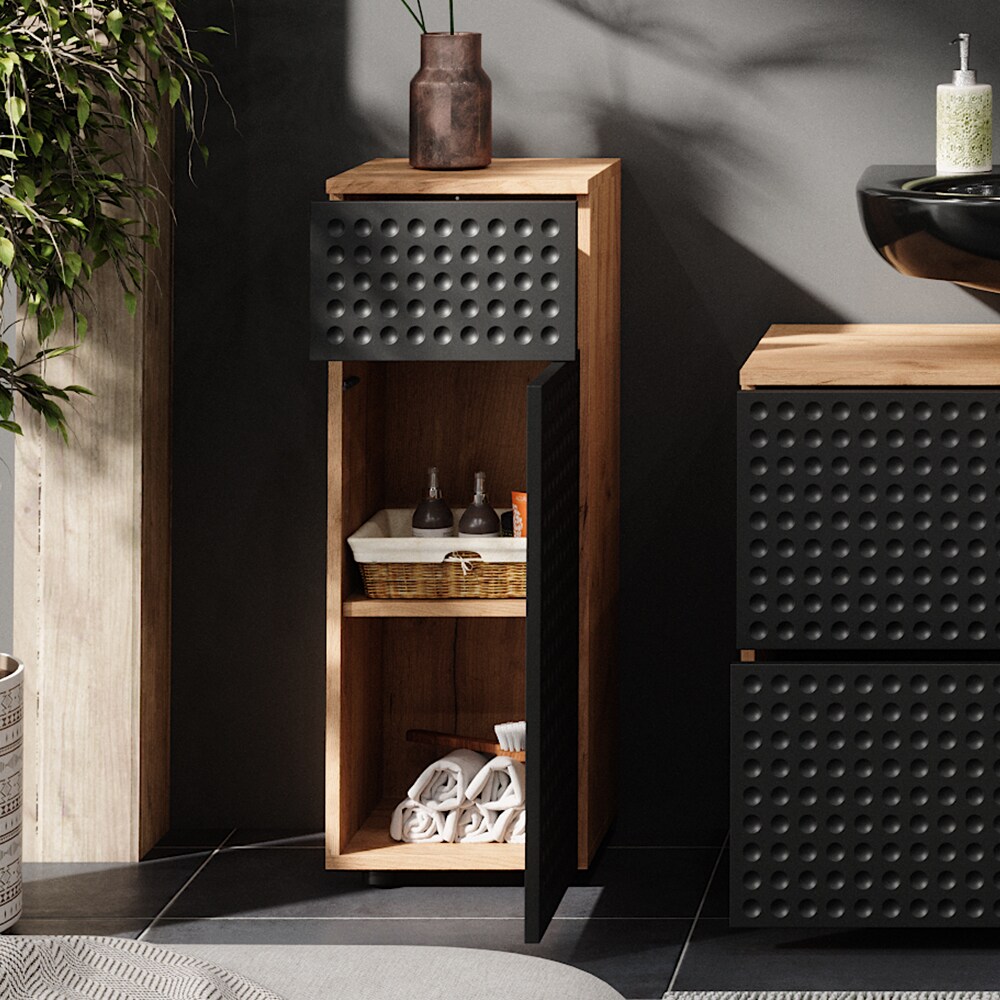 Vicco Midischrank Irma Eiche Anthrazit 30 x 81 cm 1 Schublade 2 Fächer Badezimmer