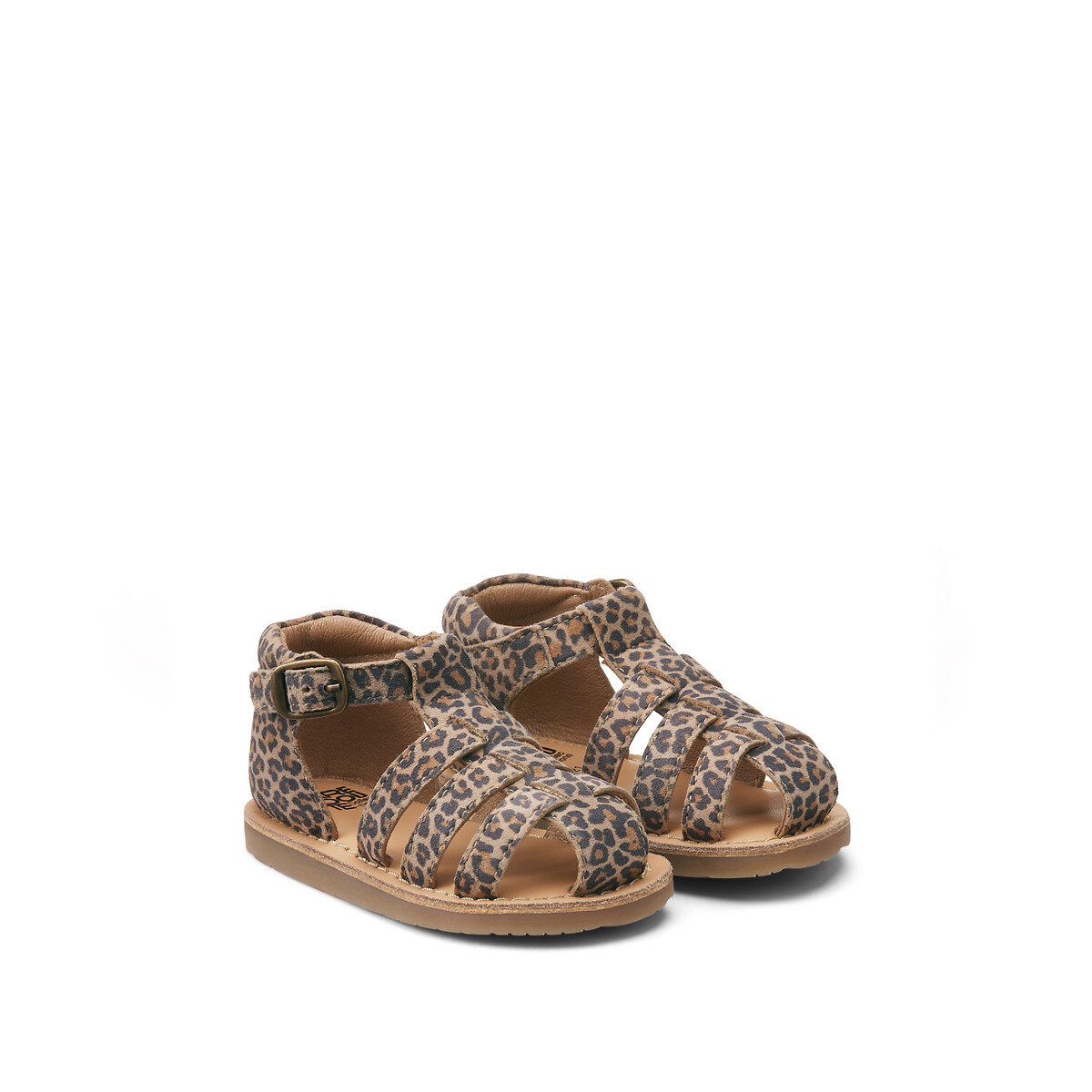 COLEÇÃO LA REDOUTE<br>Sandálias fechadas de couro com estampa de leopardo