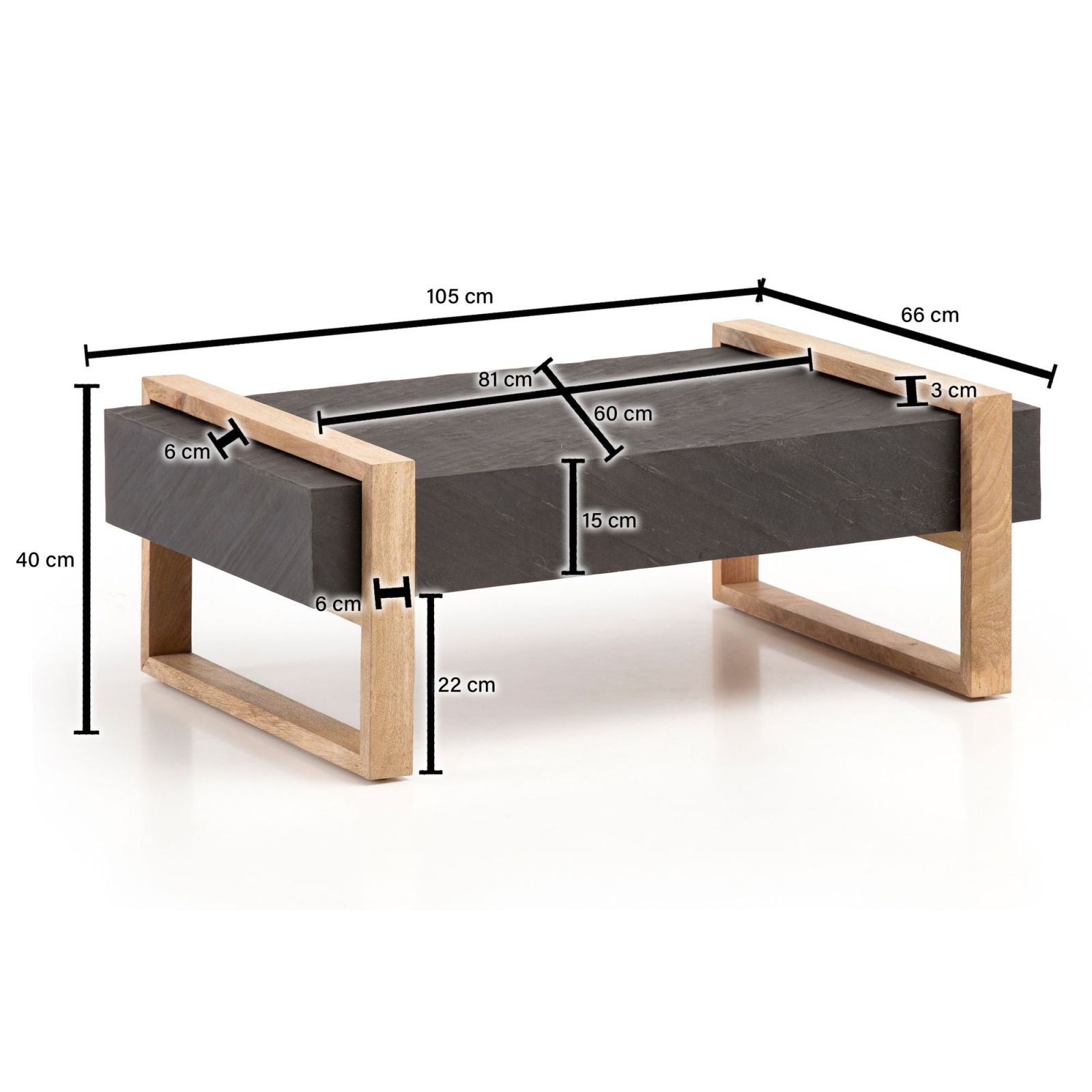 Couchtisch - anthrazit - Massivholz - 105 cm