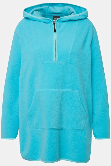 Long-Teddy-Fleecepullover, Kapuze, Zipper, Langarm
