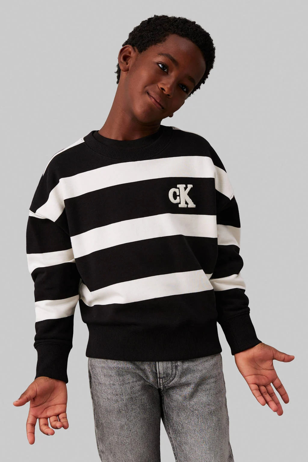 Calvin Klein gestreepte sweater zwart/ivoor