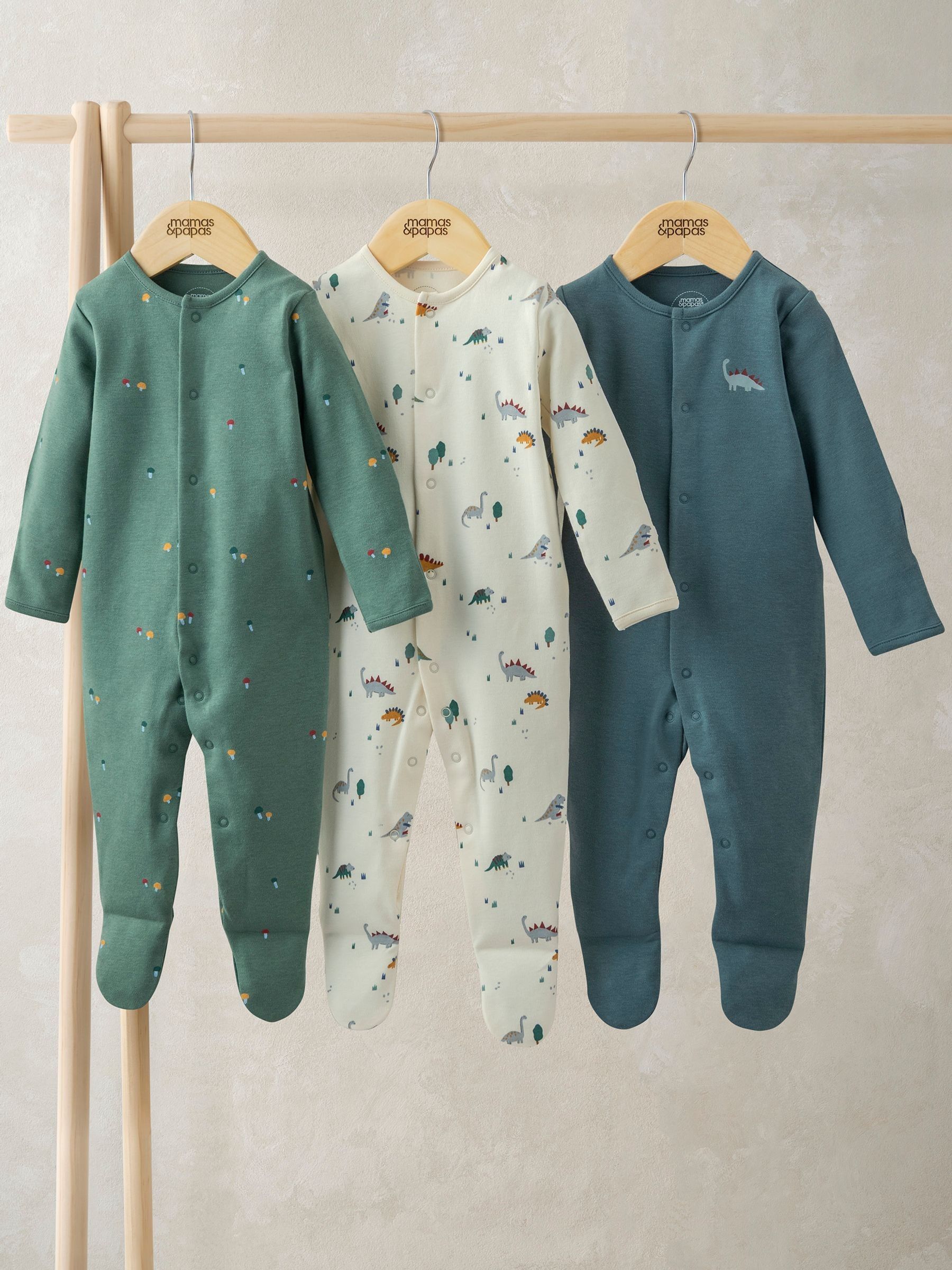 Mamas & Papas Dinosaurs Sleepsuits Pack of 3