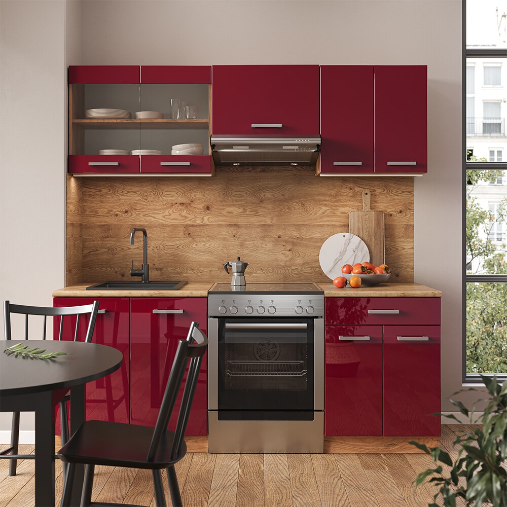 Vicco Küchenzeile Küchenblock Einbauküche R-Line 200 cm Front Bordeaux