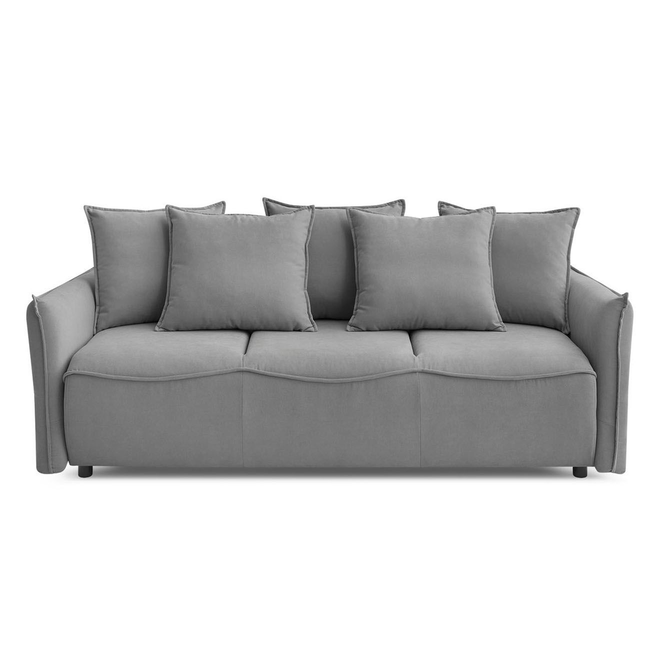 Bobochic Canapé 3 places convertible coffre Bouclette Leon gris clair - 226x97x90 cm