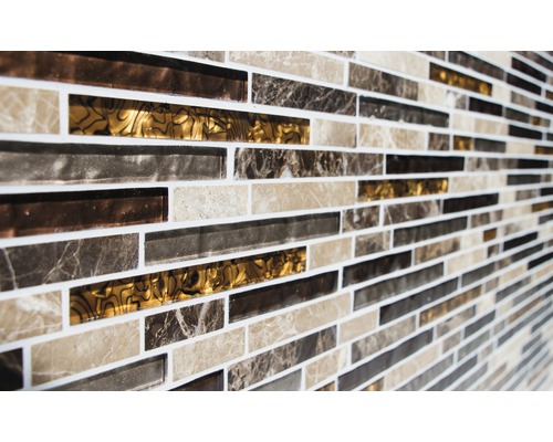 Glasmozaïek Kristal met natuursteen bruin beige 29,8x33,8 cm
