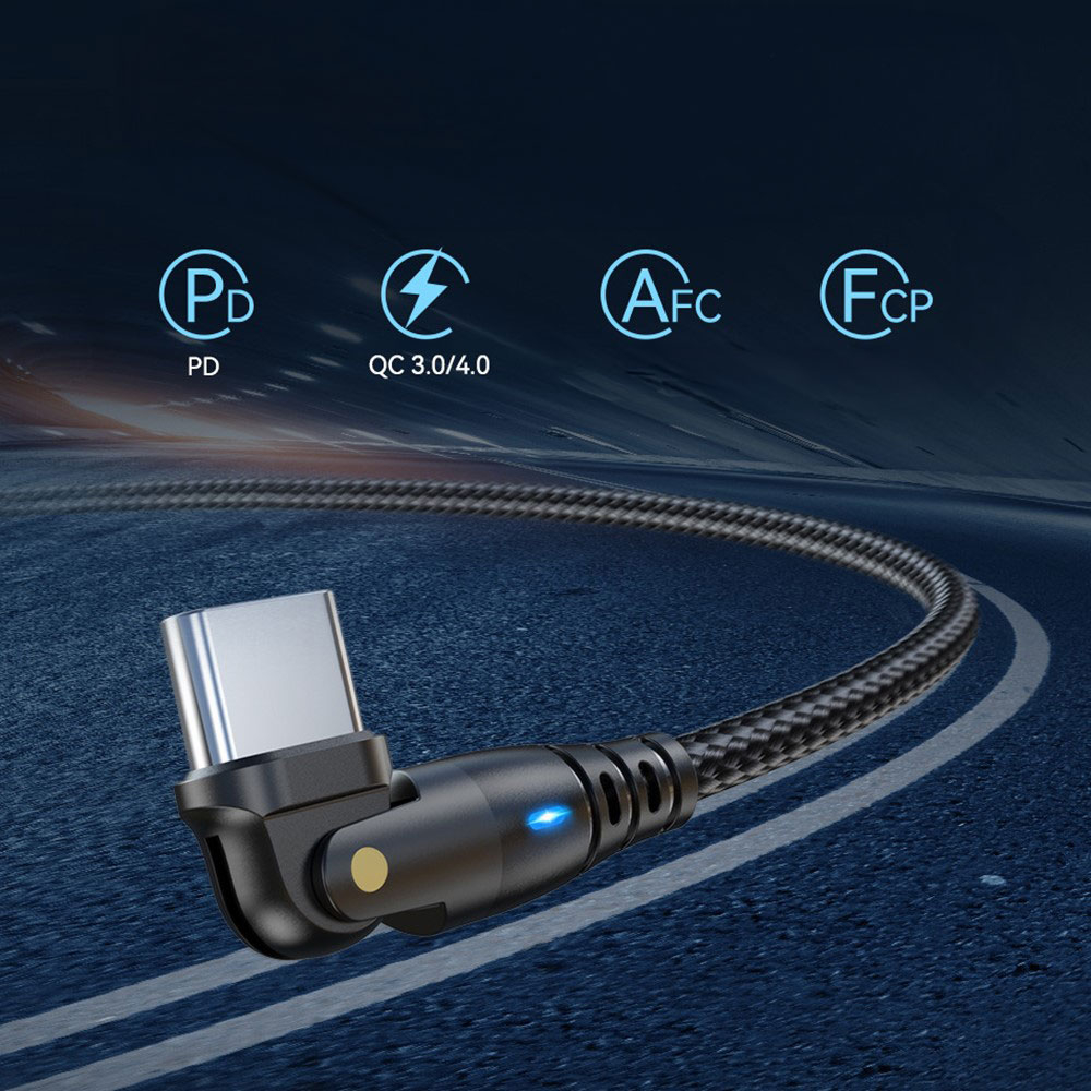 (2m) 60W USB C auf USB C Ladekabel 180° Nylon Datenkabel mit LED Power Delivery Quick Charge 4.0 - Blau