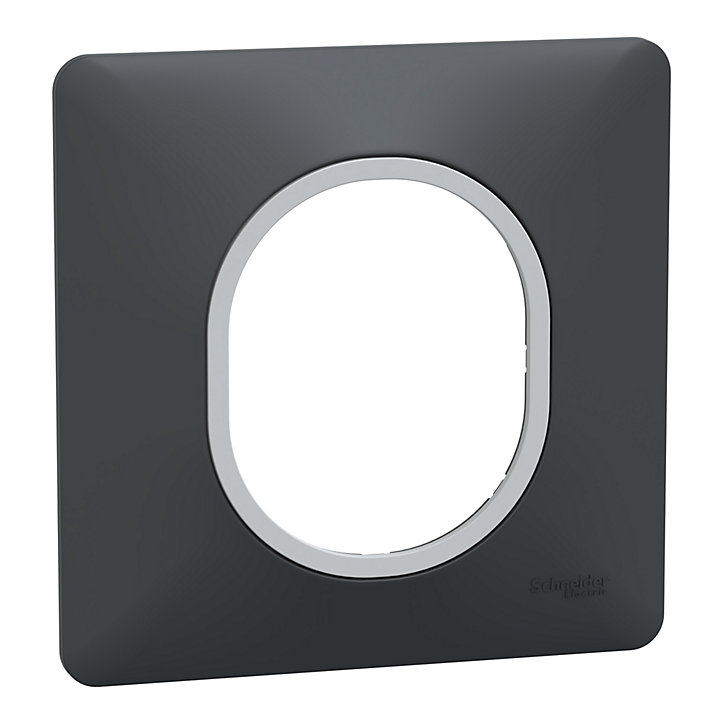 Plaque de finition simple Schneider Electric Ovalis gris anthracite bague argent chromé