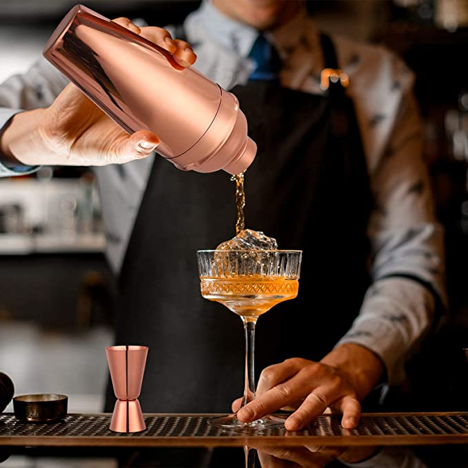 (11-tlg. Set) 0.55L Edelstahl Cocktail Mixer Bar Shaker Kit - Roségold