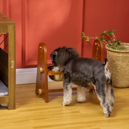 Comedouro elevado PawHut com 2 tigelas marrons para cães