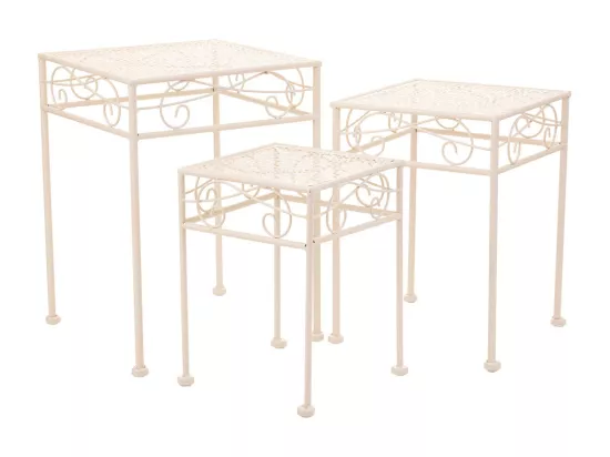 Lot de 3 cache-pots en fer forgé blanc 28x28x28h-23x23x33h-18x18x28h cm