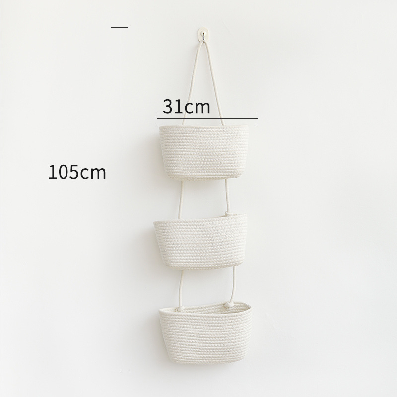 Hängende 3-fach Stoff Körbe Boho Home Deko Organizer für Spielzeug / Accessoires - Weiss