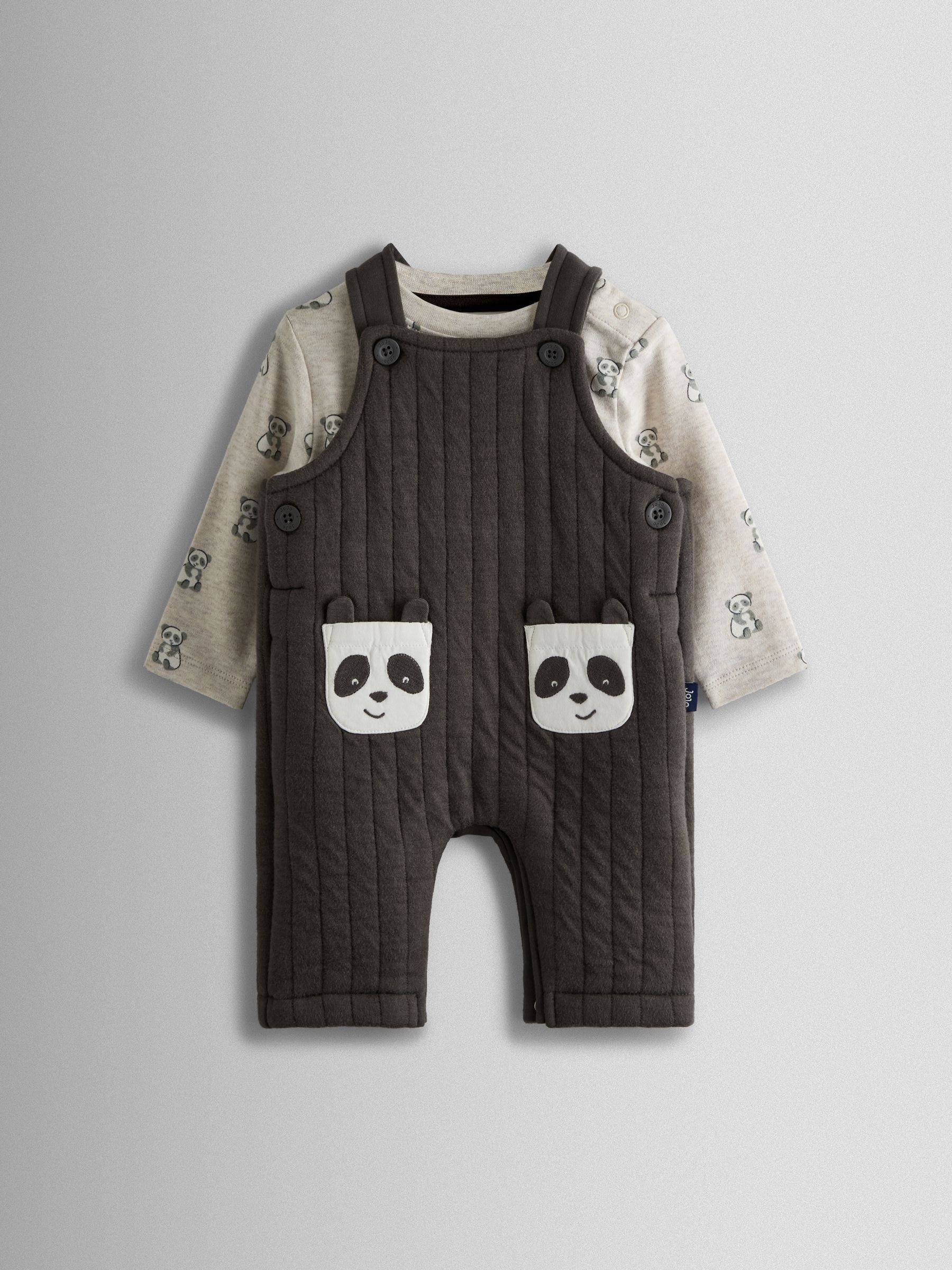 Antracietgrijs panda - JoJo Maman Bébé 2-Piece Quilted Dungarees & Top Set