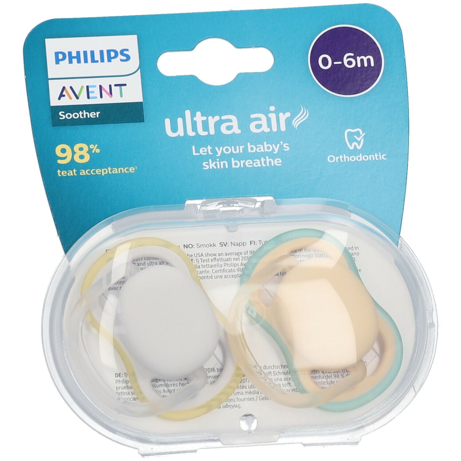 PHILIPS Avent Ultra Air Schnuller 0-6 Monate, beige/ grau