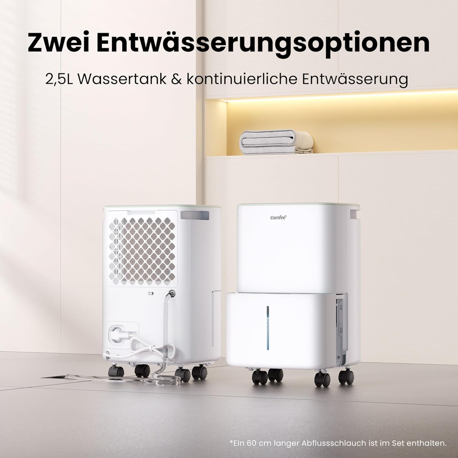 COMFEE Luftentfeuchter 12 Liter/Tag, Geeignet für Räume von ca. 50 Kubikmetern (20 Quadratmetern), Automatische Abtauung, Kindersicherung, Geräuschreduzierung, Kältemittel R290, CDDOE-12DEN7-QA3(EU)