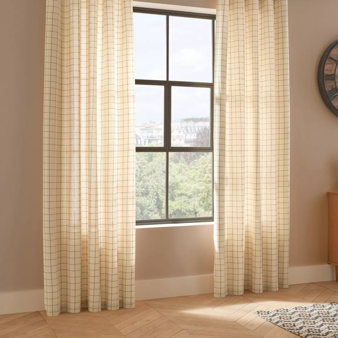 Rideau coton carreaux (140 x 260 cm) Cory Beige