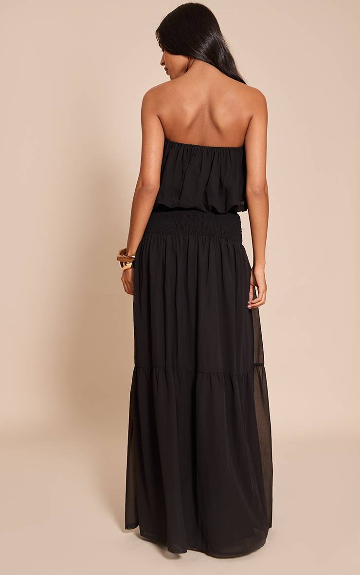 Noir Robe Maxi Longue En Mousseline À Bustier Avec Taille Froncée
