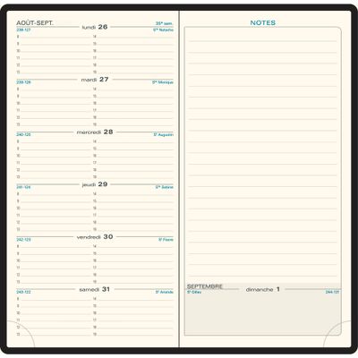 Agenda de poche Barbara Espace 17 - 1 semaine sur 2 pages - 9 x 17,5 cm - disponible dans différentes couleurs - Exacompta