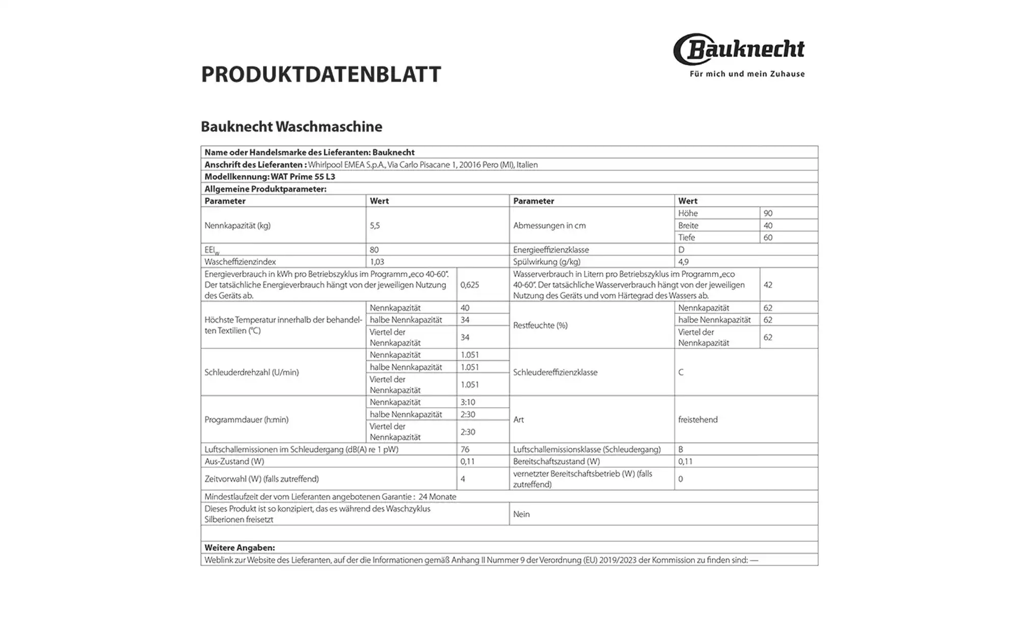 Bauknecht Toplader WATPrime55L3
