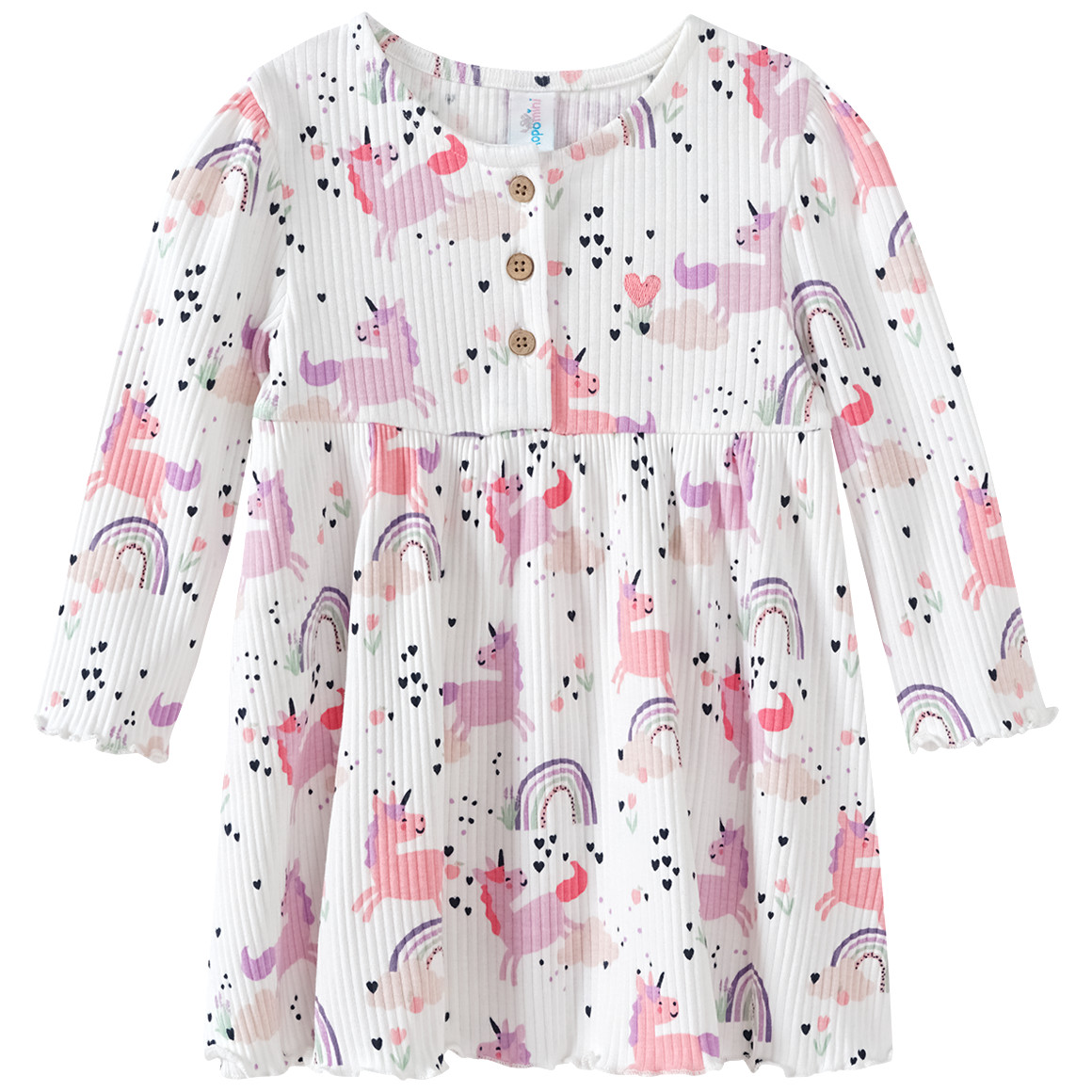 Topomini Baby Kleid mit Einhörnern weiss / bunt
