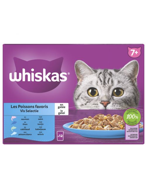 Whiskas 7+ Selectie In Gelei Maaltijdzakjes Multipack - Kattenvoer - Vis 12x85 g