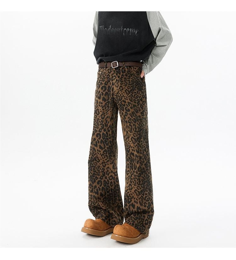Sheck - Mid Rise Leopard Print Straight Leg Jeans (Diverse designs)