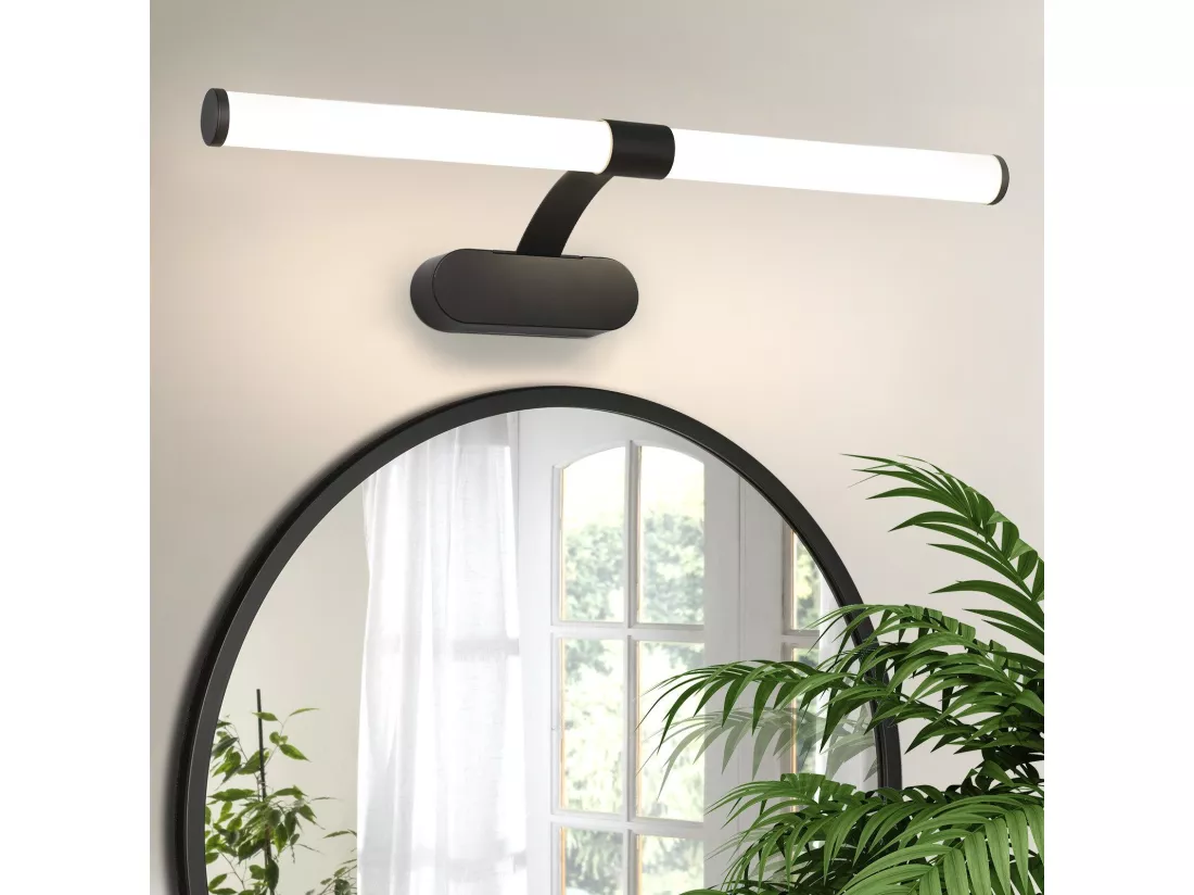 NETTLIFE Applique LED salle de bain， LED lampe à miroir 4000K blanc neutre , IP44,8W ,60CM  - noir lampe murale moderne étanche lampe murale