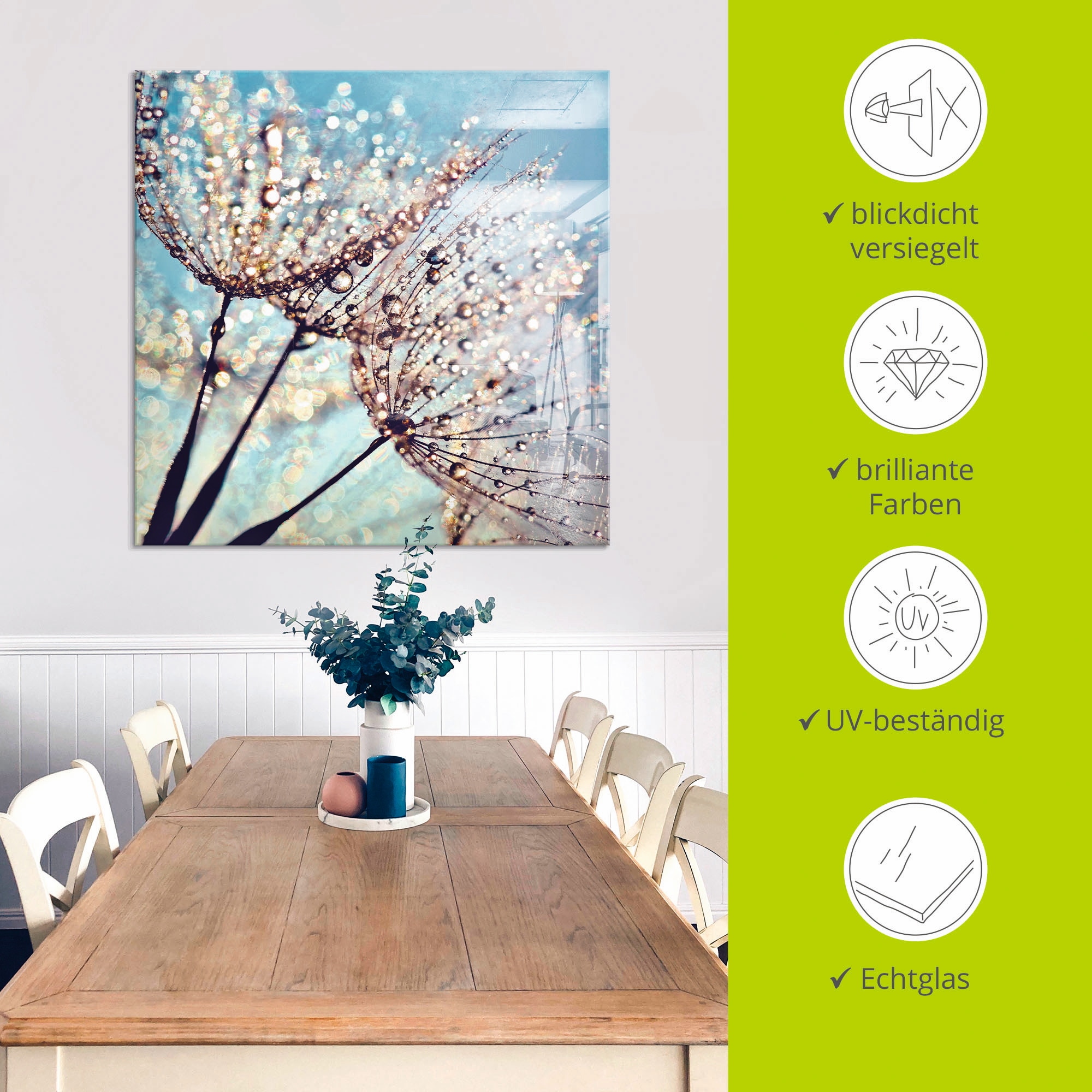 Artland Glasbild »Pusteblume Tröpfchenfänger« Blumen 1 Stk. tlg. in verschiedenen Grössen
