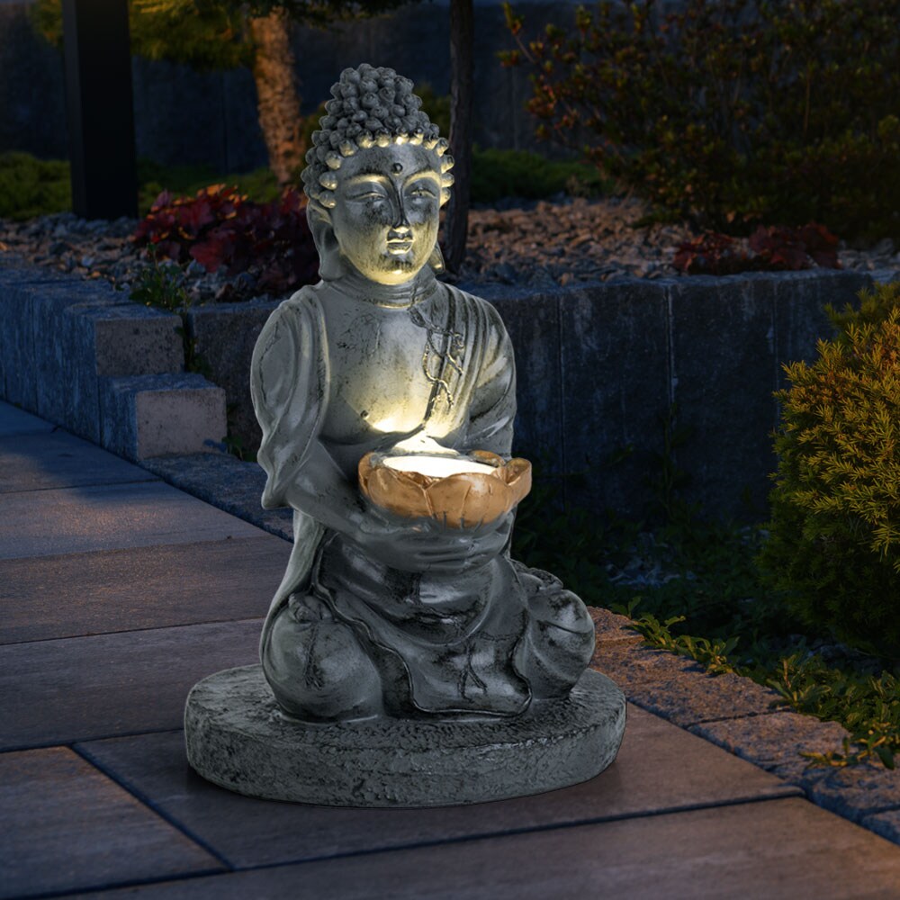 LED Solarleuchte BUDDHA aus Kunststoff in grau