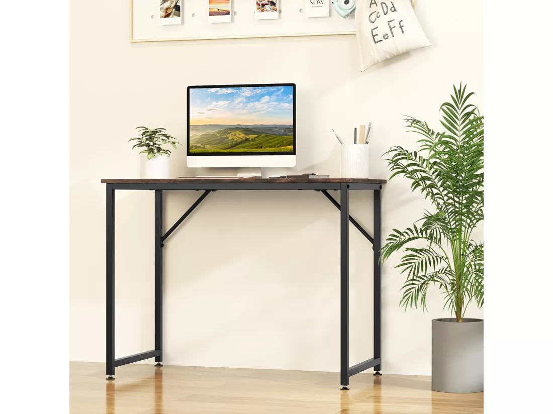 Bureau d'Ordinateur, Table Poste de Travail, Bureau Informatique, 50 x 100 x 77 cm, Style Industriel, Cadre en Métal, pour Bureau, Chambre, Salle de Réunion (Marron Rustique)