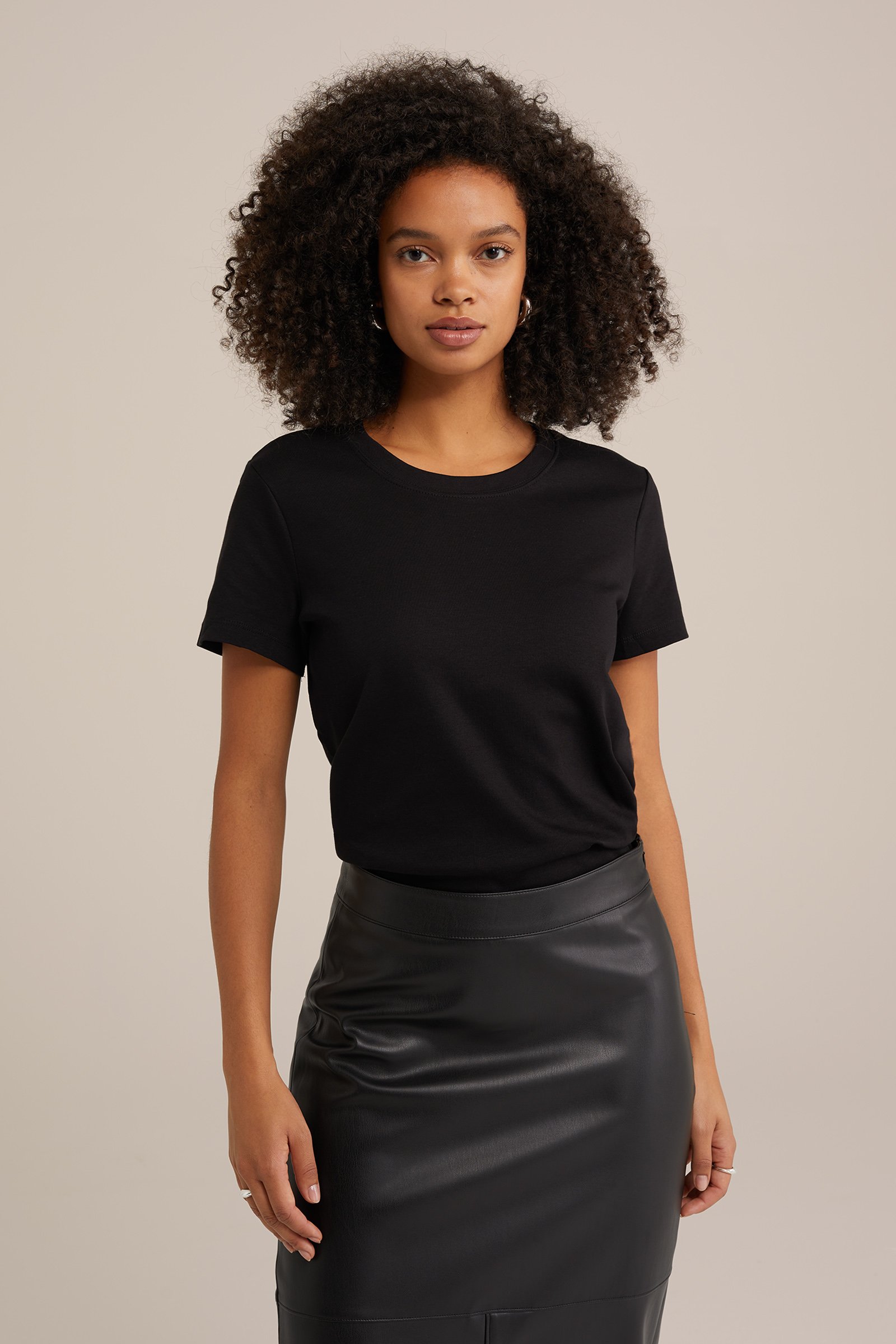 T-shirt van katoen WE Fashion Zwart