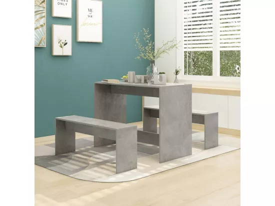 Ensemble à manger 3 pcs Gris béton Bois d'ingénierie