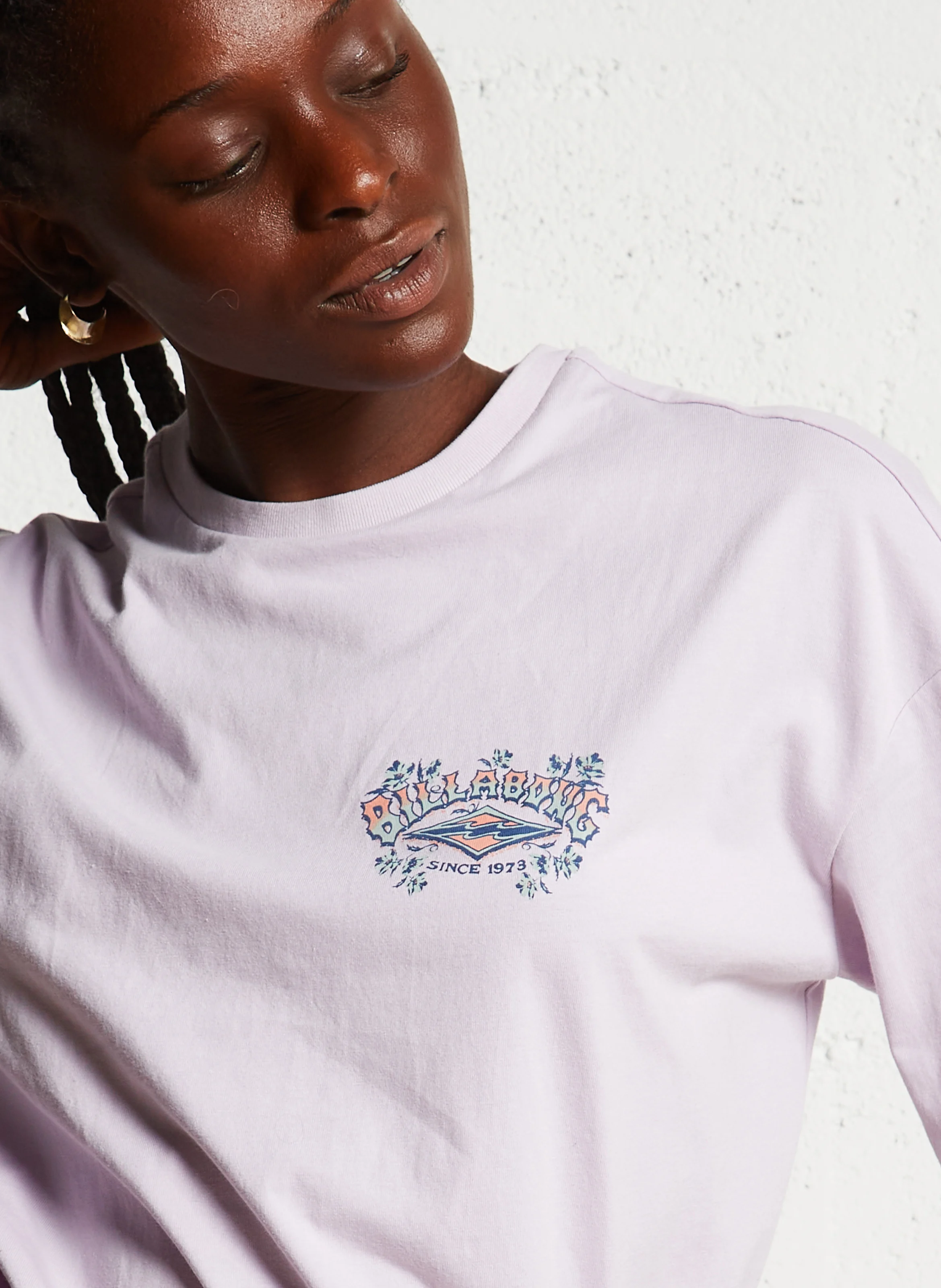 STAY 73 - Tee-shirt col rond ample en coton sérigraphié | Rose