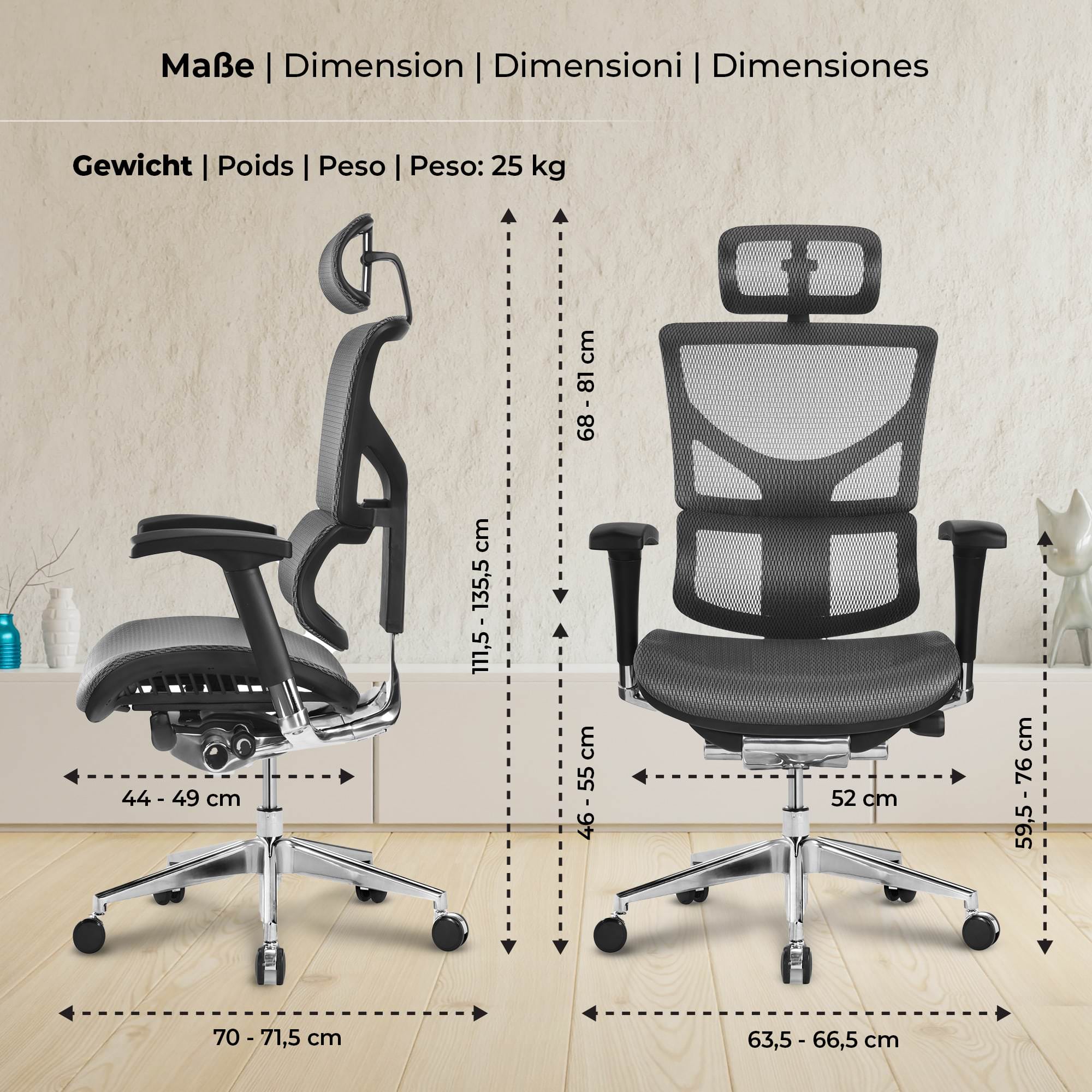 CLP Bürostuhl Spokane Ergonomic I Ergonomischer Schreibtischstuhl I Kopfstütze